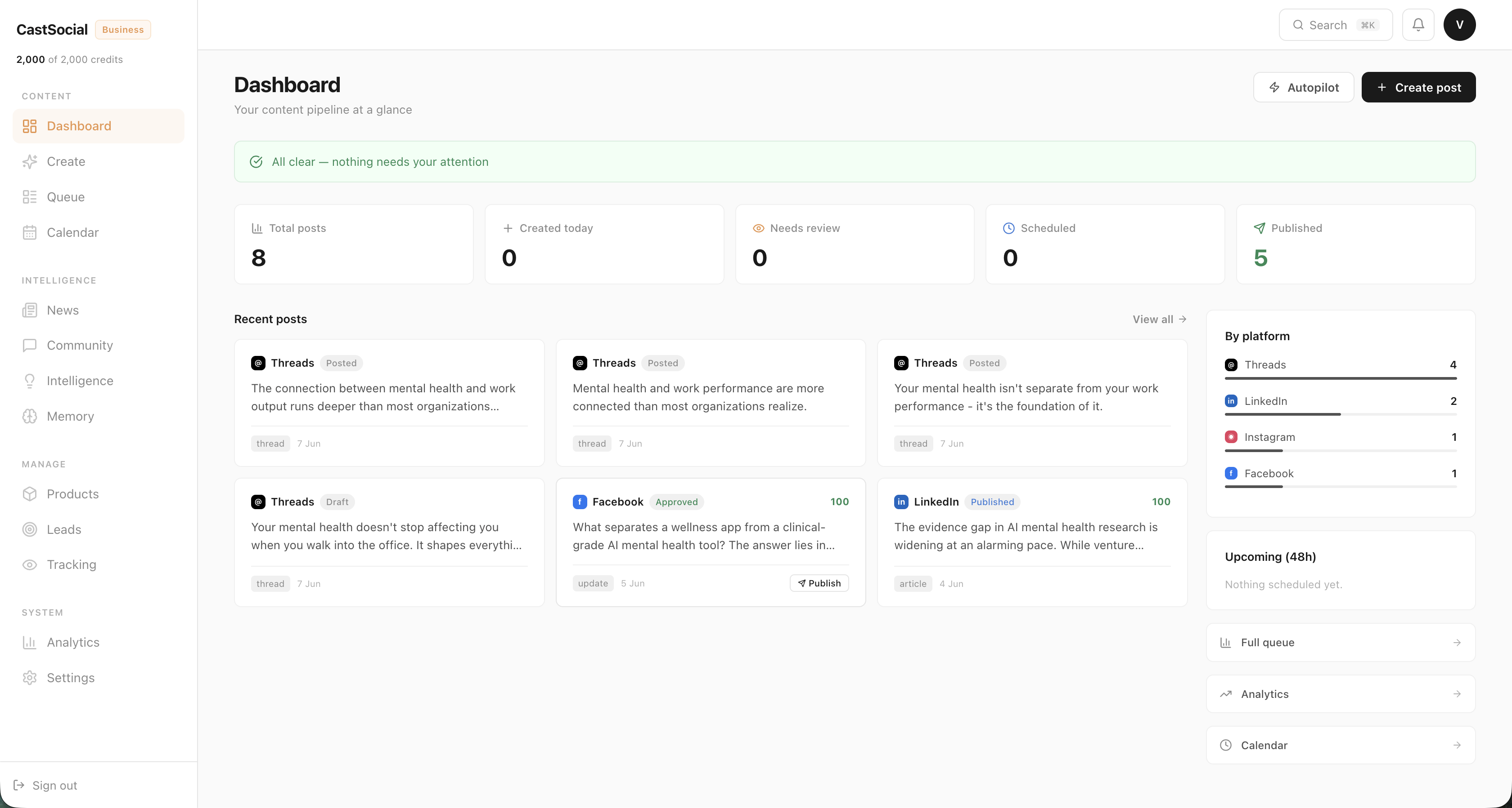 CastSocial dashboard